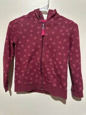 Cat & Jack Burgundy Zip Hoodie with Pink Heart Print